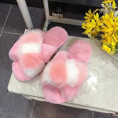 2020 Comfortable Faux Fur Cross Slippers