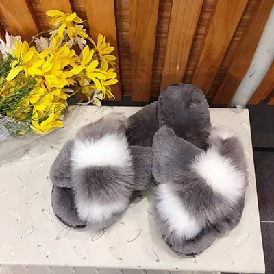 2020 Comfortable Faux Fur Cross Slippers