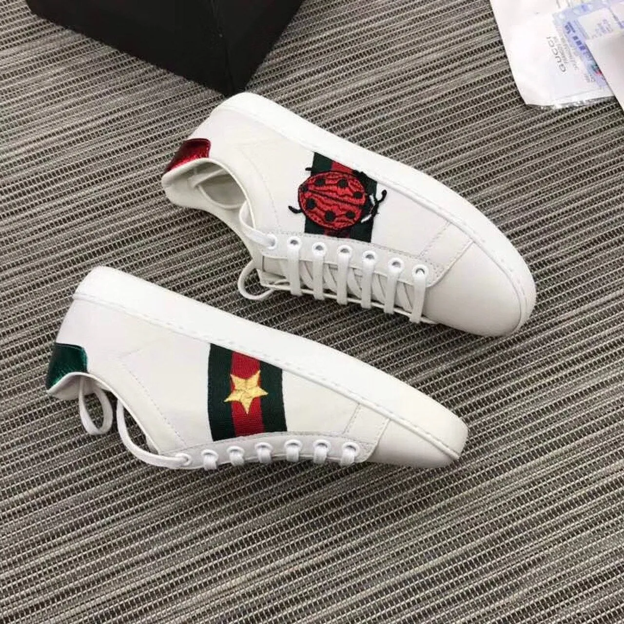 Ace Pineapple/Labybug Embroidered Sneakers 431920 Calfskin Leather Spring/Summer 2018 Collection, White