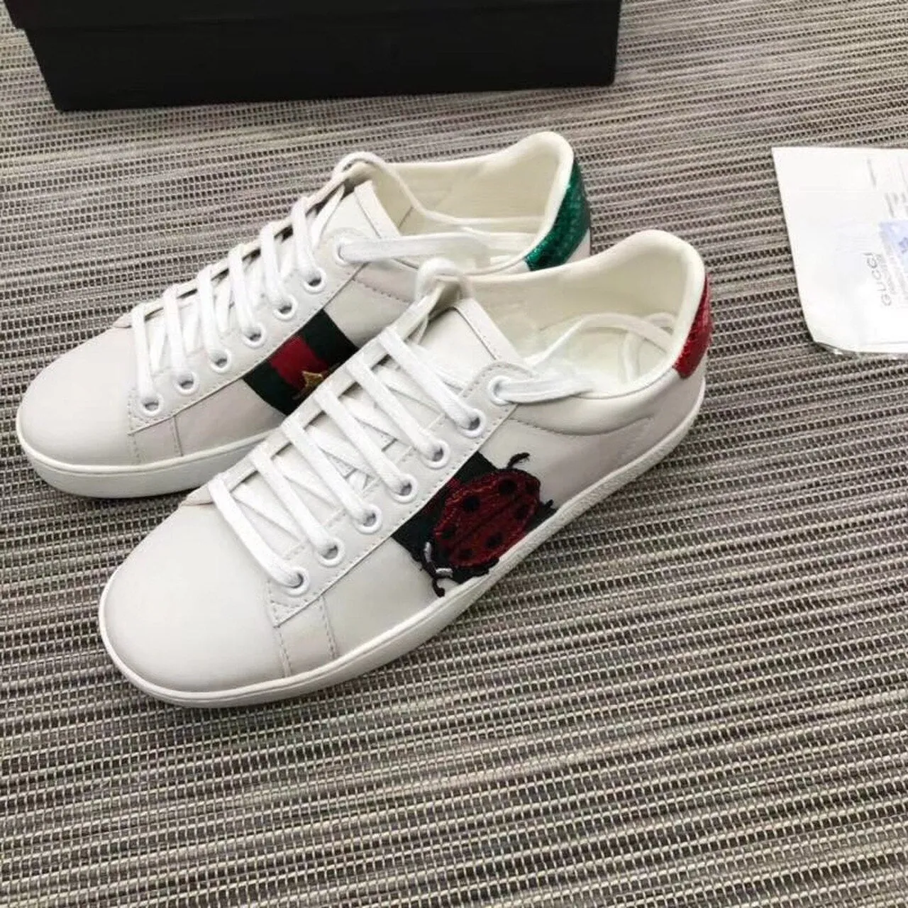 Ace Pineapple/Labybug Embroidered Sneakers 431920 Calfskin Leather Spring/Summer 2018 Collection, White