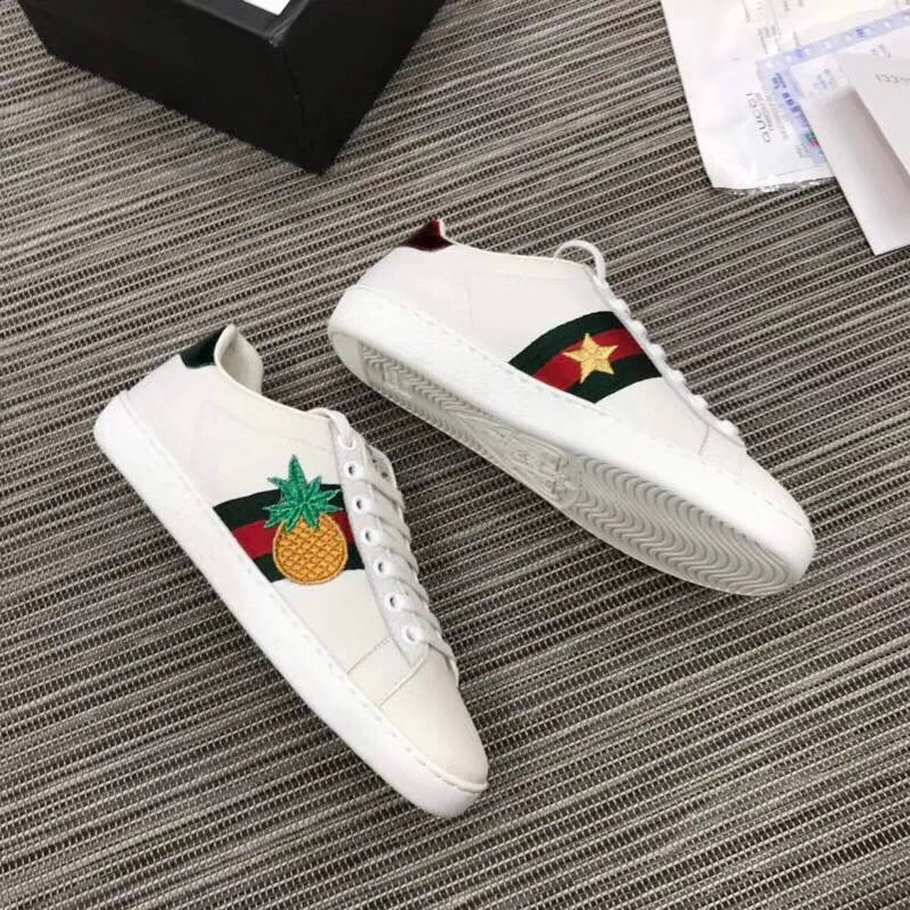 Ace Pineapple/Labybug Embroidered Sneakers 431920 Calfskin Leather Spring/Summer 2018 Collection, White