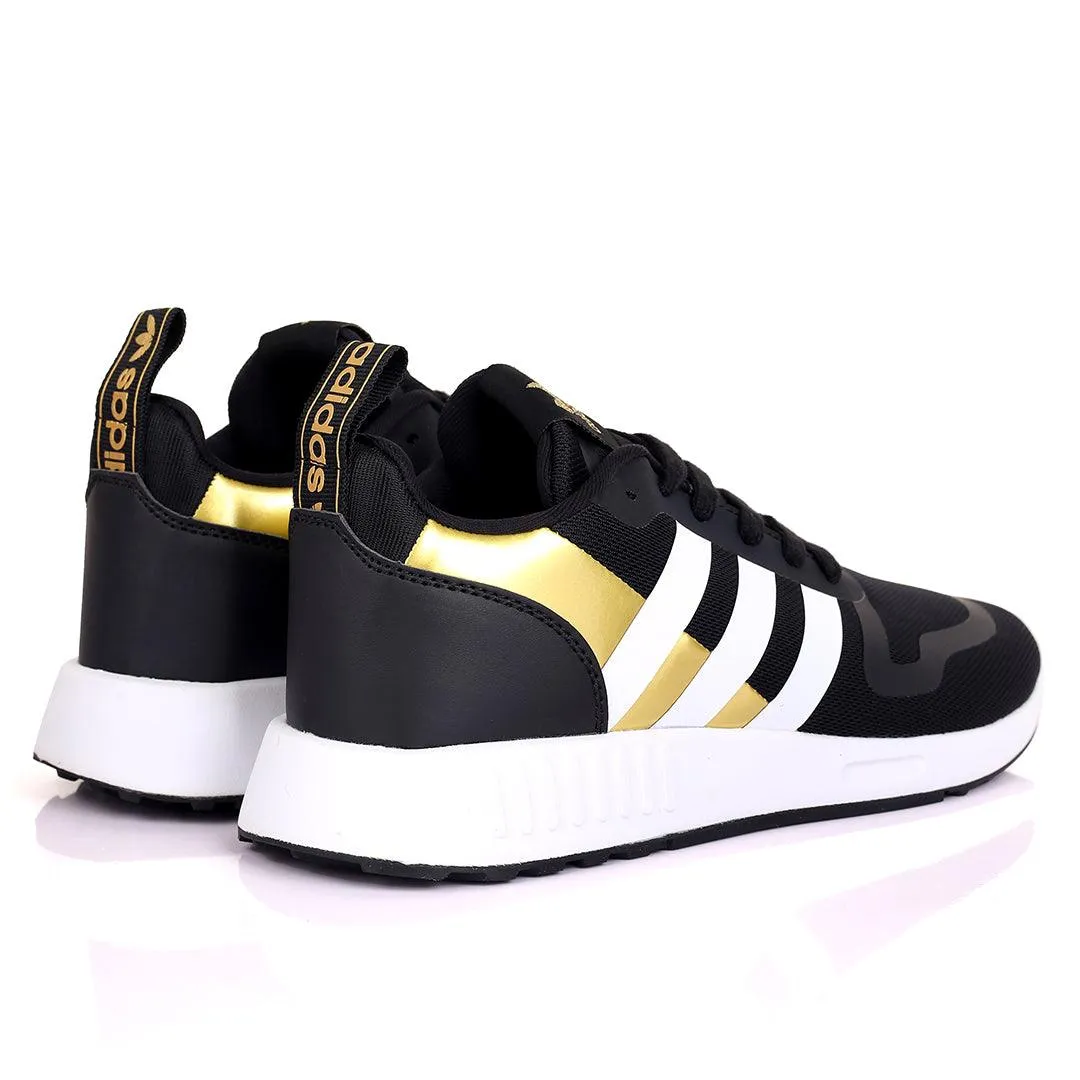 AD Comfy Black And Gold With White Stripe Design And White Sole Designed Sneakers