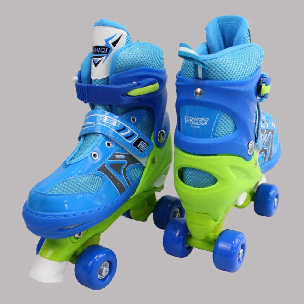 Adjustable Roller Skate Shoes 2-Rows 4-Wheels (Medium, Blue)