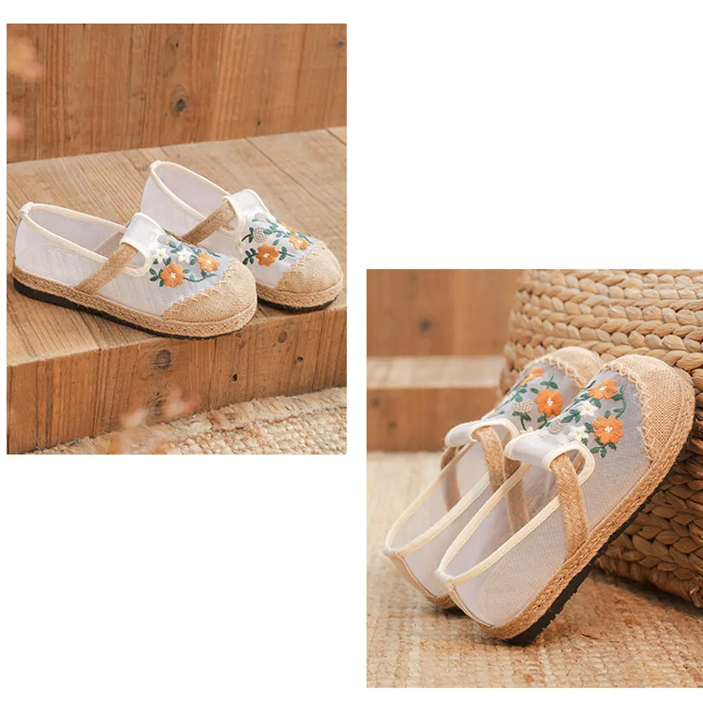 Breathable Mesh Embroidered Women Shoes Slippers