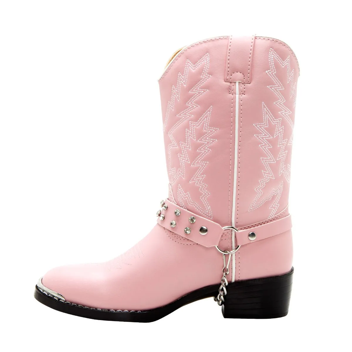 Durango Kids Girls Pink Faux Leather Harness Biker Chrome Cowboy Boots