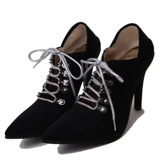 Gothic Ladies Fashion Pointed Toe Cross Tied Extreme High Heels