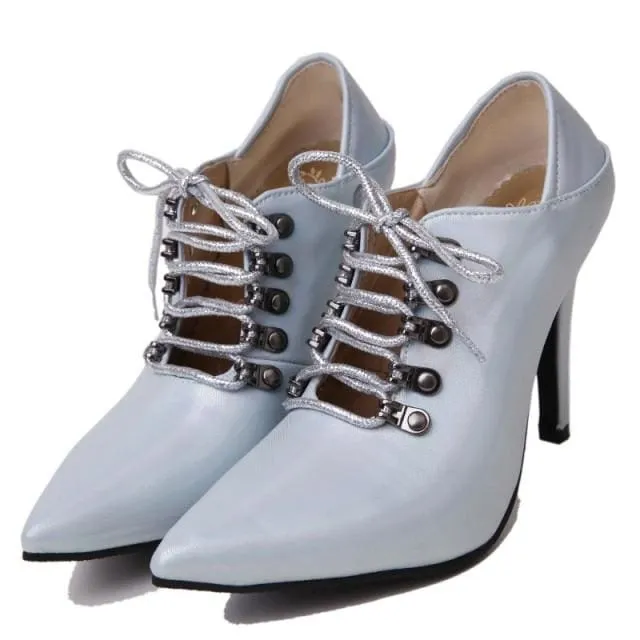 Gothic Ladies Fashion Pointed Toe Cross Tied Extreme High Heels