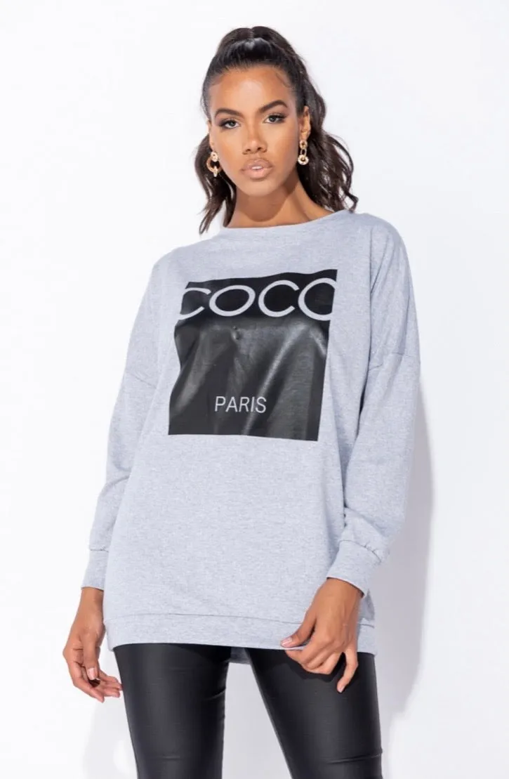 Grey Coco Print Oversized Sweatshirt