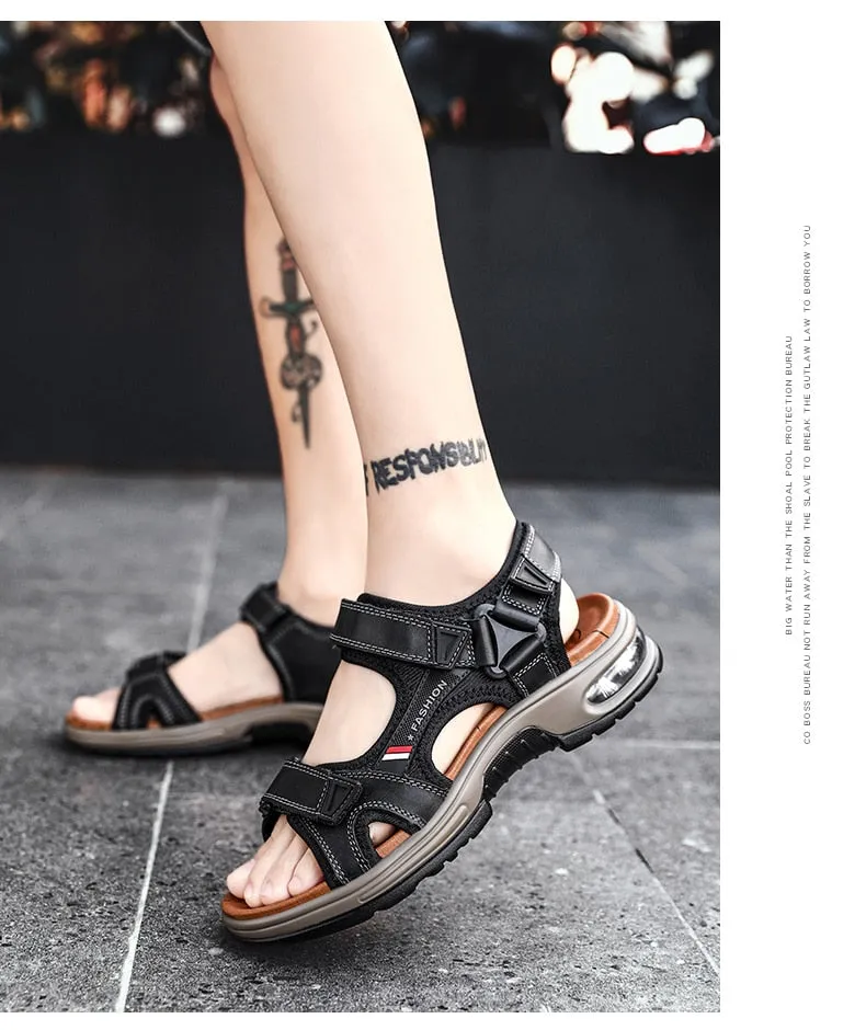 Herrensandalen Echtes Leder Herren Hausschuhe Gladiator Herren Strandsandalen Weiche, bequeme Outdoor-Watschuhe