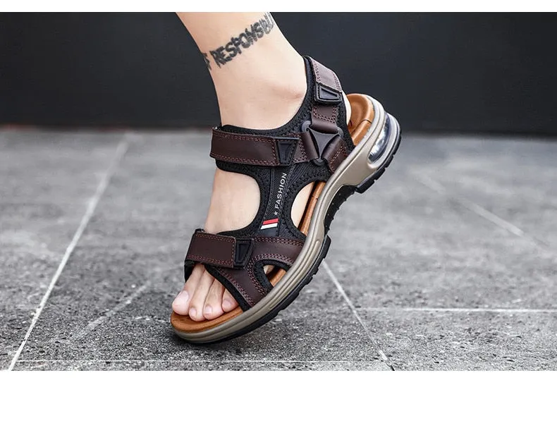 Herrensandalen Echtes Leder Herren Hausschuhe Gladiator Herren Strandsandalen Weiche, bequeme Outdoor-Watschuhe