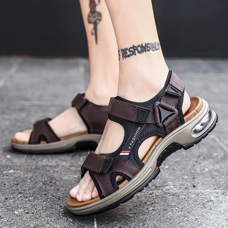 Herrensandalen Echtes Leder Herren Hausschuhe Gladiator Herren Strandsandalen Weiche, bequeme Outdoor-Watschuhe