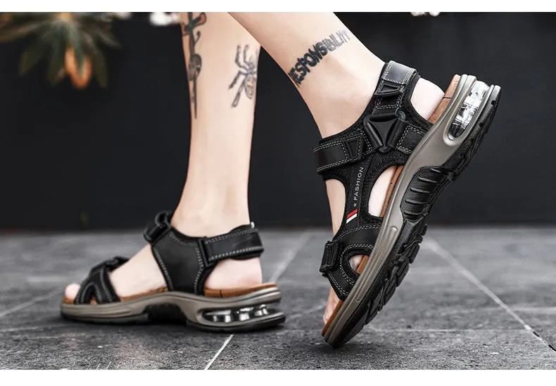 Herrensandalen Echtes Leder Herren Hausschuhe Gladiator Herren Strandsandalen Weiche, bequeme Outdoor-Watschuhe