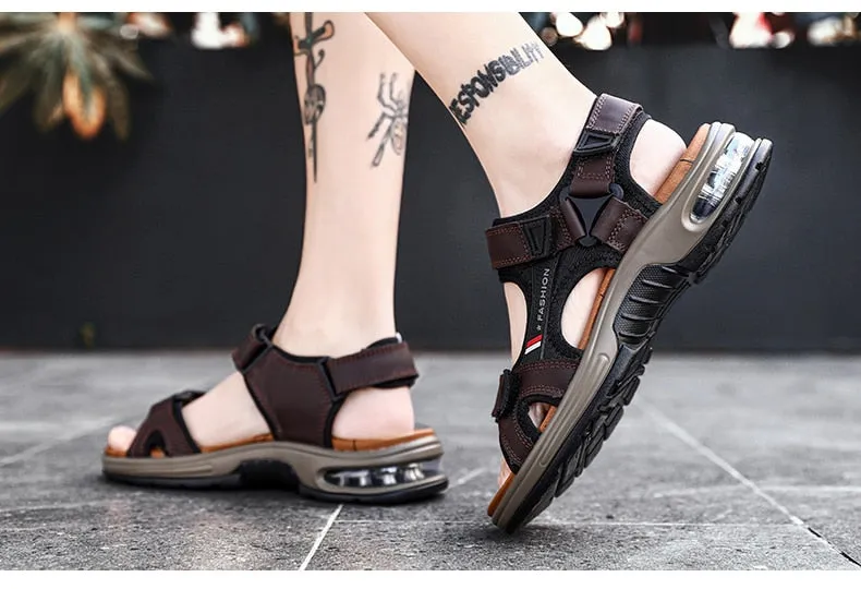 Herrensandalen Echtes Leder Herren Hausschuhe Gladiator Herren Strandsandalen Weiche, bequeme Outdoor-Watschuhe