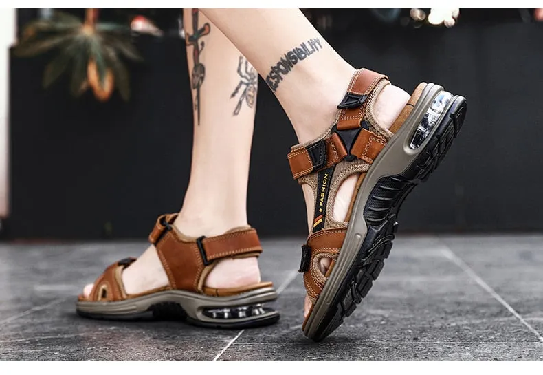 Herrensandalen Echtes Leder Herren Hausschuhe Gladiator Herren Strandsandalen Weiche, bequeme Outdoor-Watschuhe