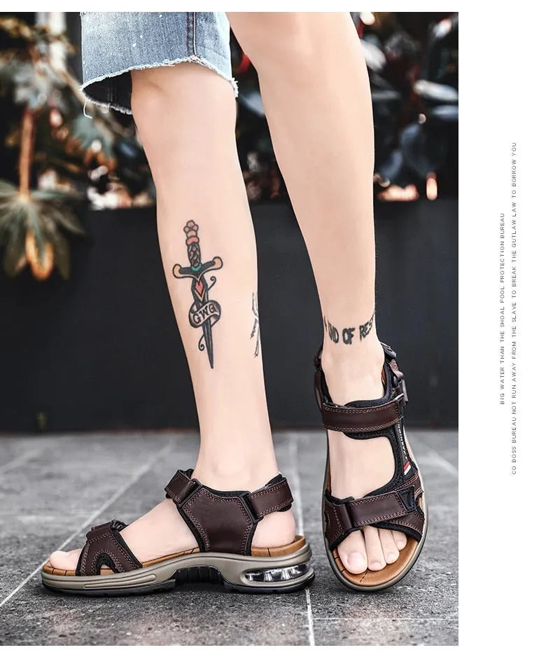 Herrensandalen Echtes Leder Herren Hausschuhe Gladiator Herren Strandsandalen Weiche, bequeme Outdoor-Watschuhe