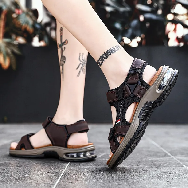 Herrensandalen Echtes Leder Herren Hausschuhe Gladiator Herren Strandsandalen Weiche, bequeme Outdoor-Watschuhe