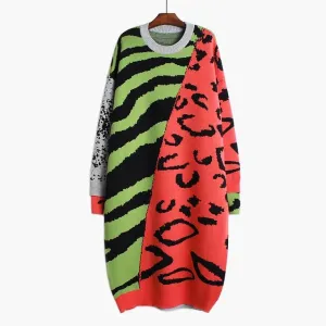 'Jessy' Mixed Animal Prints Sweater Dress