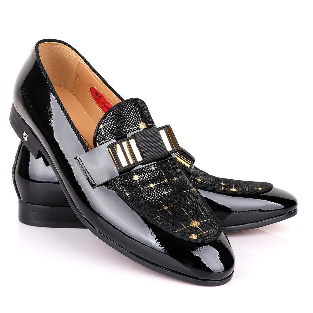 John Foster Graphic Gold Print Black Leather Shoe