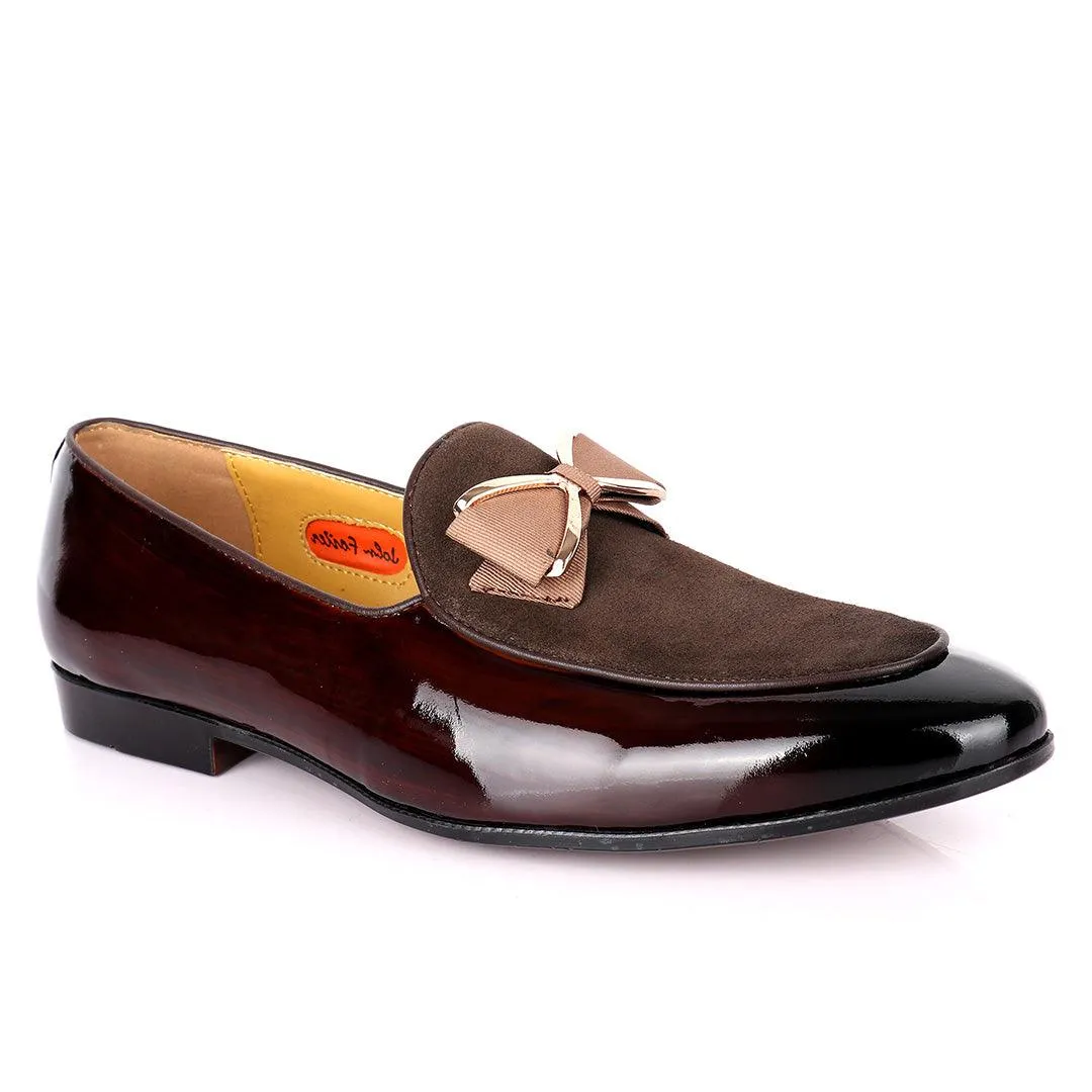 John Foster Wetlips With Half Suede Bow Designed Men's Shoe- Coffee