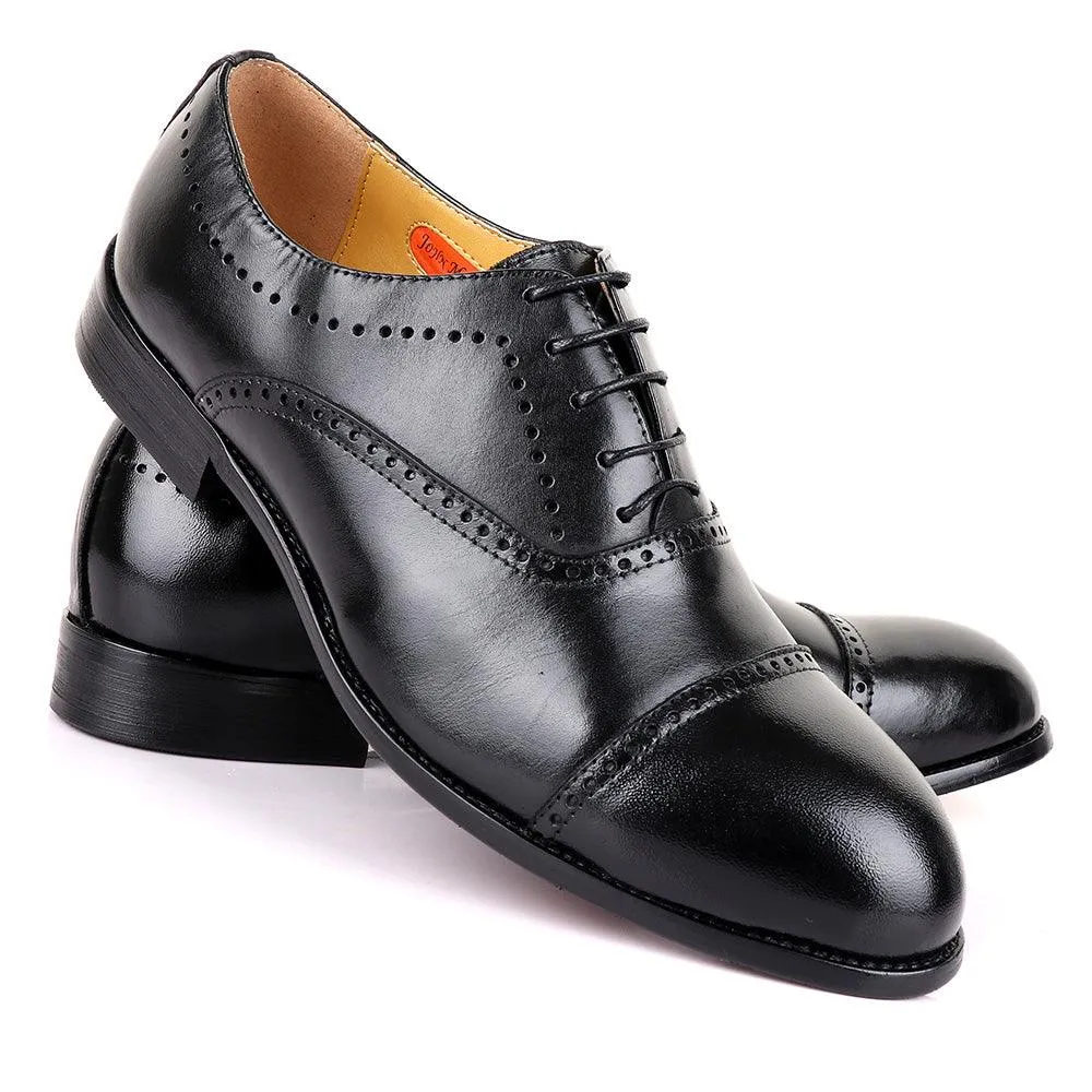 John Mendson Oxford Dots Plain Black Leather Shoe