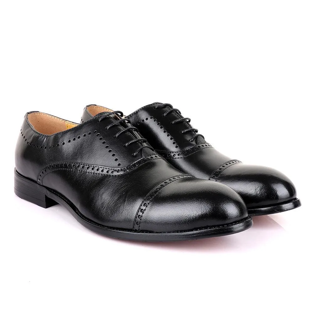 John Mendson Oxford Dots Plain Black Leather Shoe