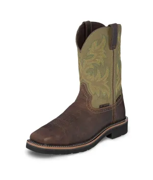 Justin Stampede ST EH WP Mens Brown/Moss Keavan Leather Work Boots