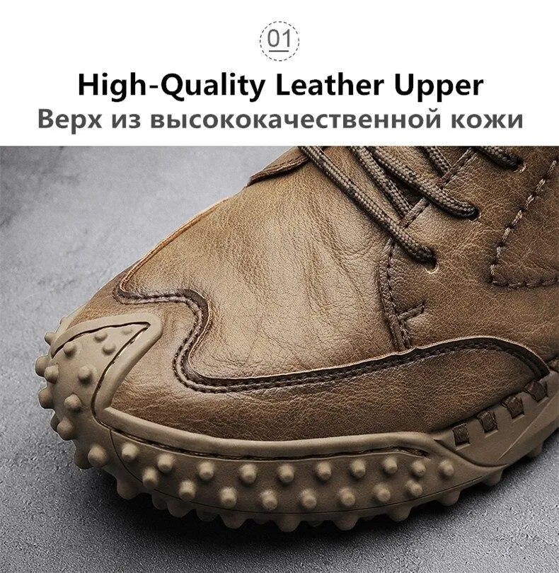 Men Ankle Boots Winter Warm Snow Boots Thick Plush Men Handmade Leather Boots Outdoor Waterproof Work Boots