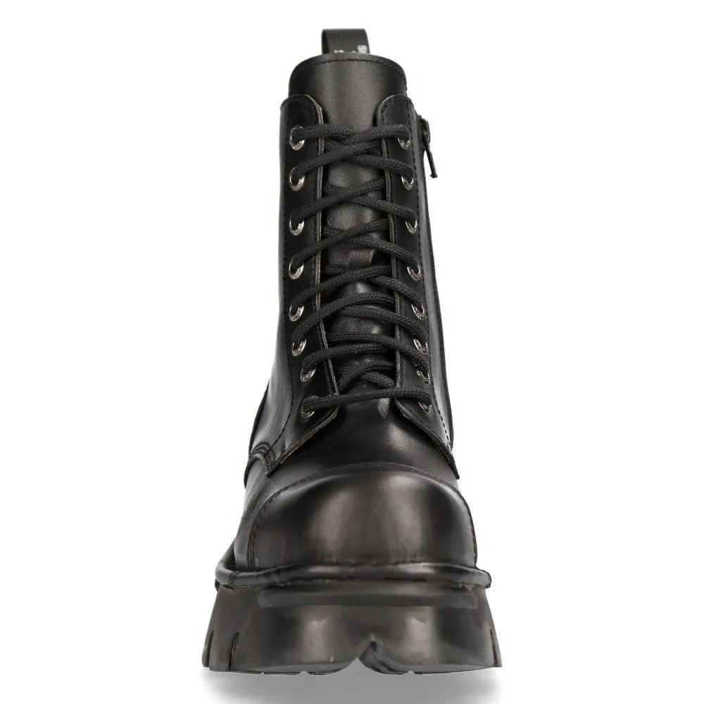 New Rock M-NewMILI083-S19 COMBAT BOOTS Black Leather Military Biker Shoes