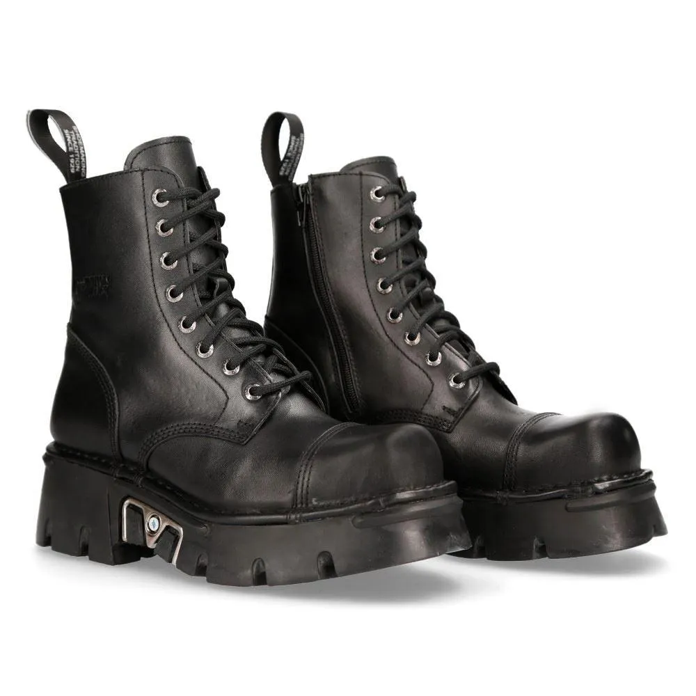 New Rock M-NewMILI083-S19 COMBAT BOOTS Black Leather Military Biker Shoes