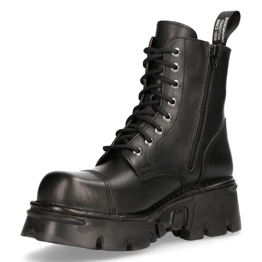 New Rock M-NewMILI083-S19 COMBAT BOOTS Black Leather Military Biker Shoes