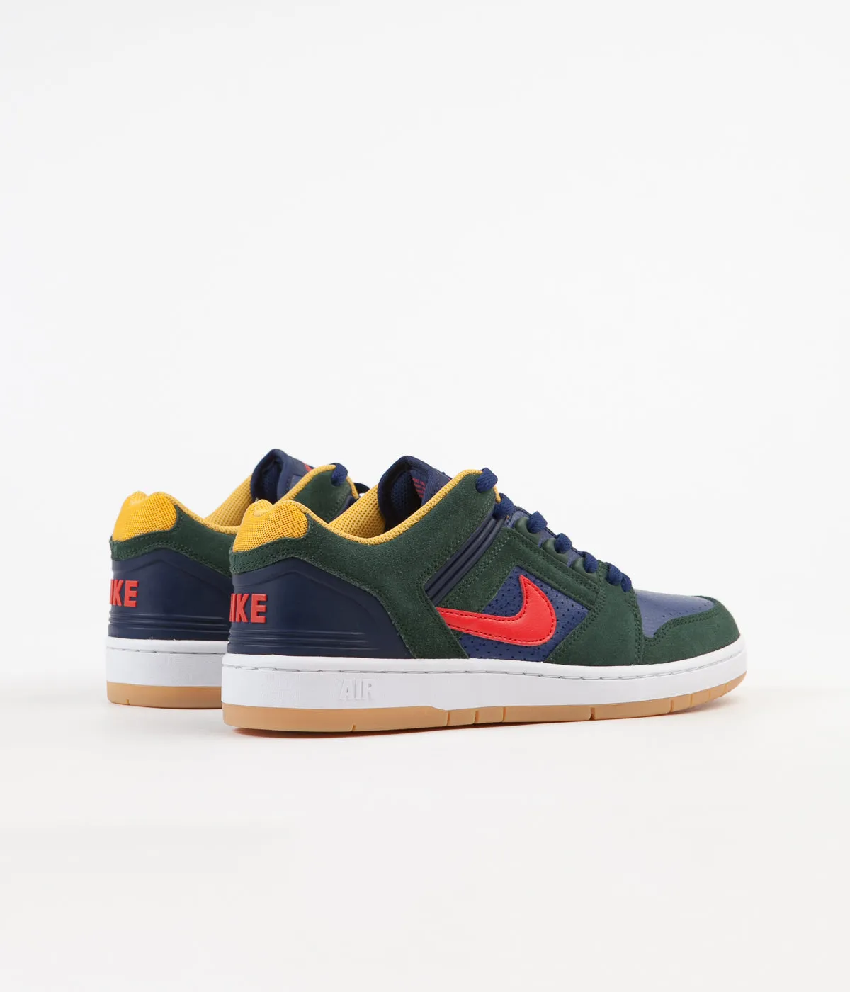 Nike SB Air Force II Low Shoes - Midnight Green / Habanero Red - Blue Void