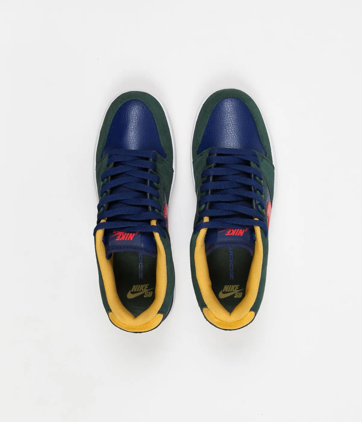 Nike SB Air Force II Low Shoes - Midnight Green / Habanero Red - Blue Void