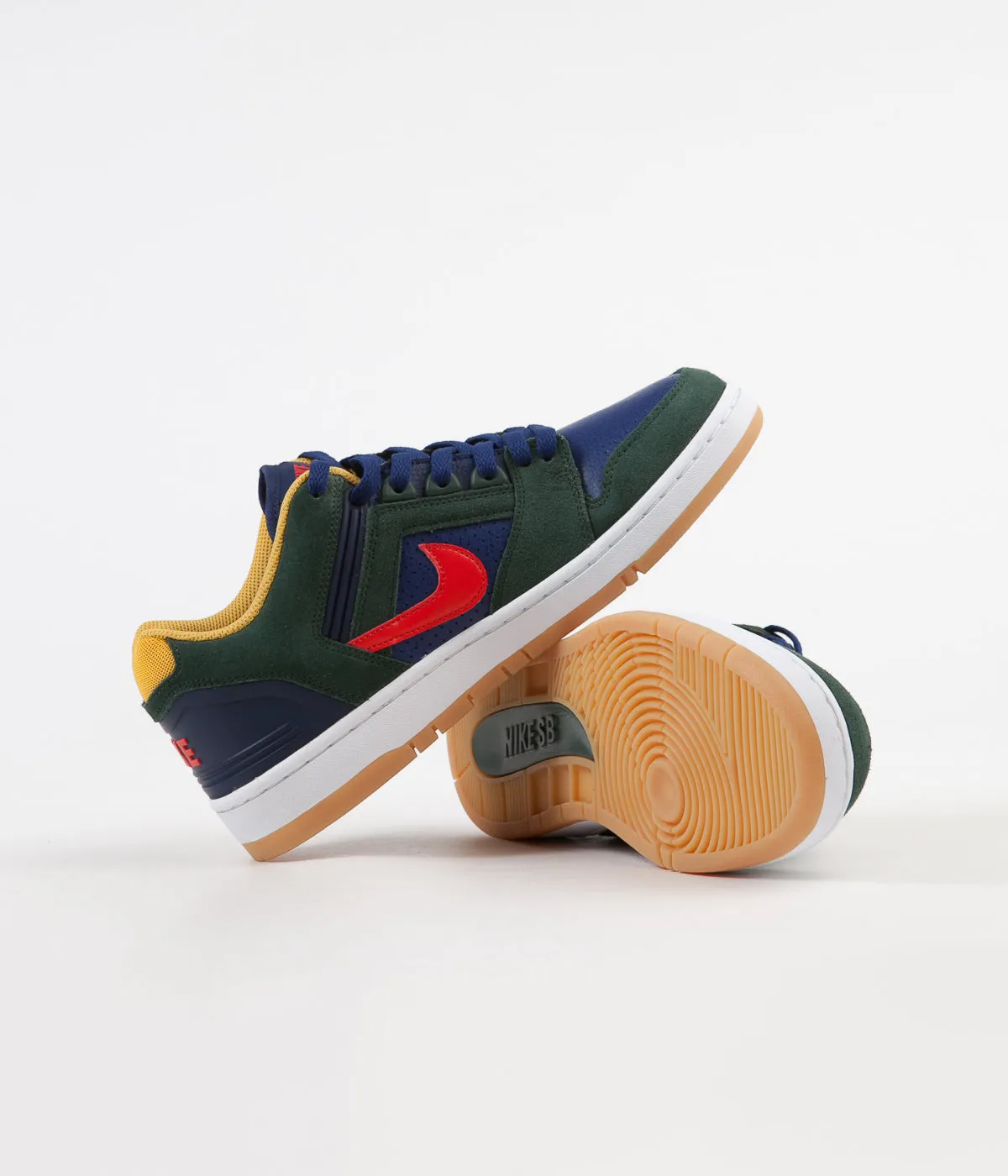 Nike SB Air Force II Low Shoes - Midnight Green / Habanero Red - Blue Void