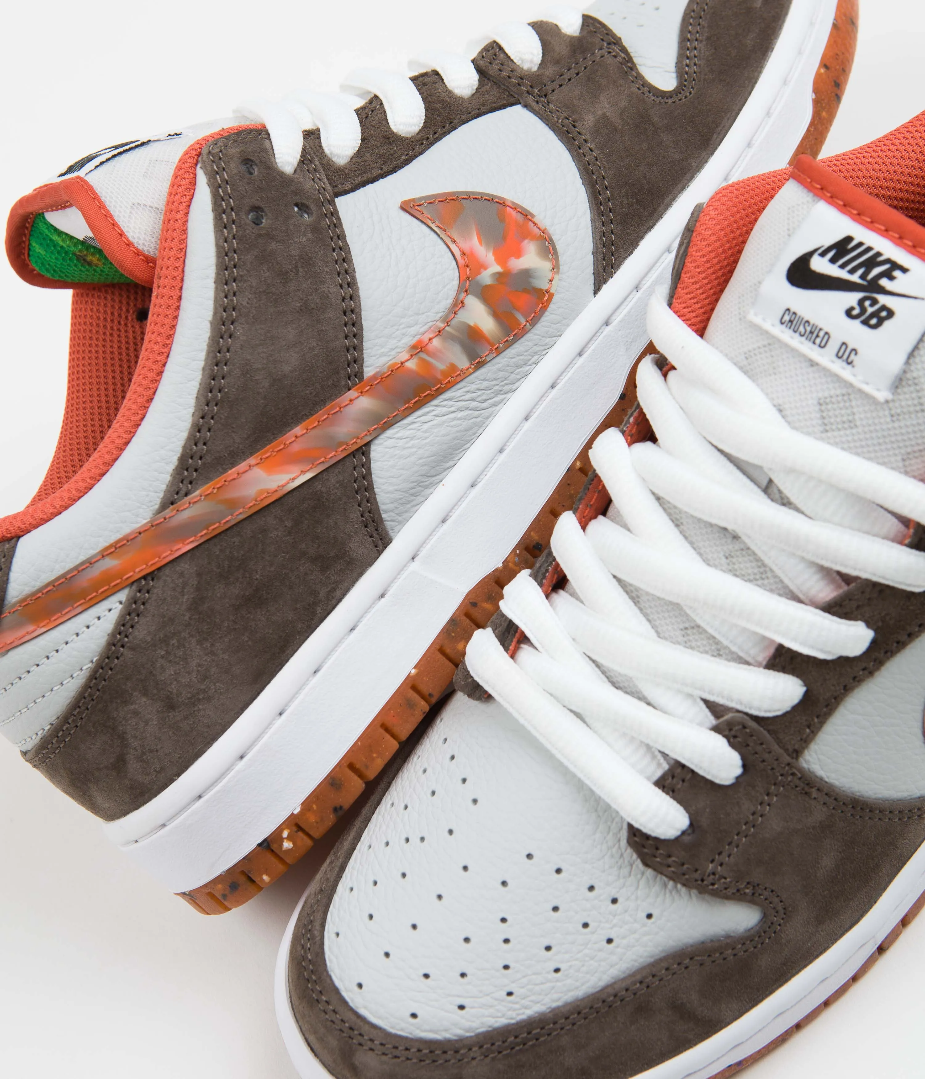 Nike SB x Crushed DC Dunk Low Pro Shoes - Olive Grey / Manta Orange - Rattan