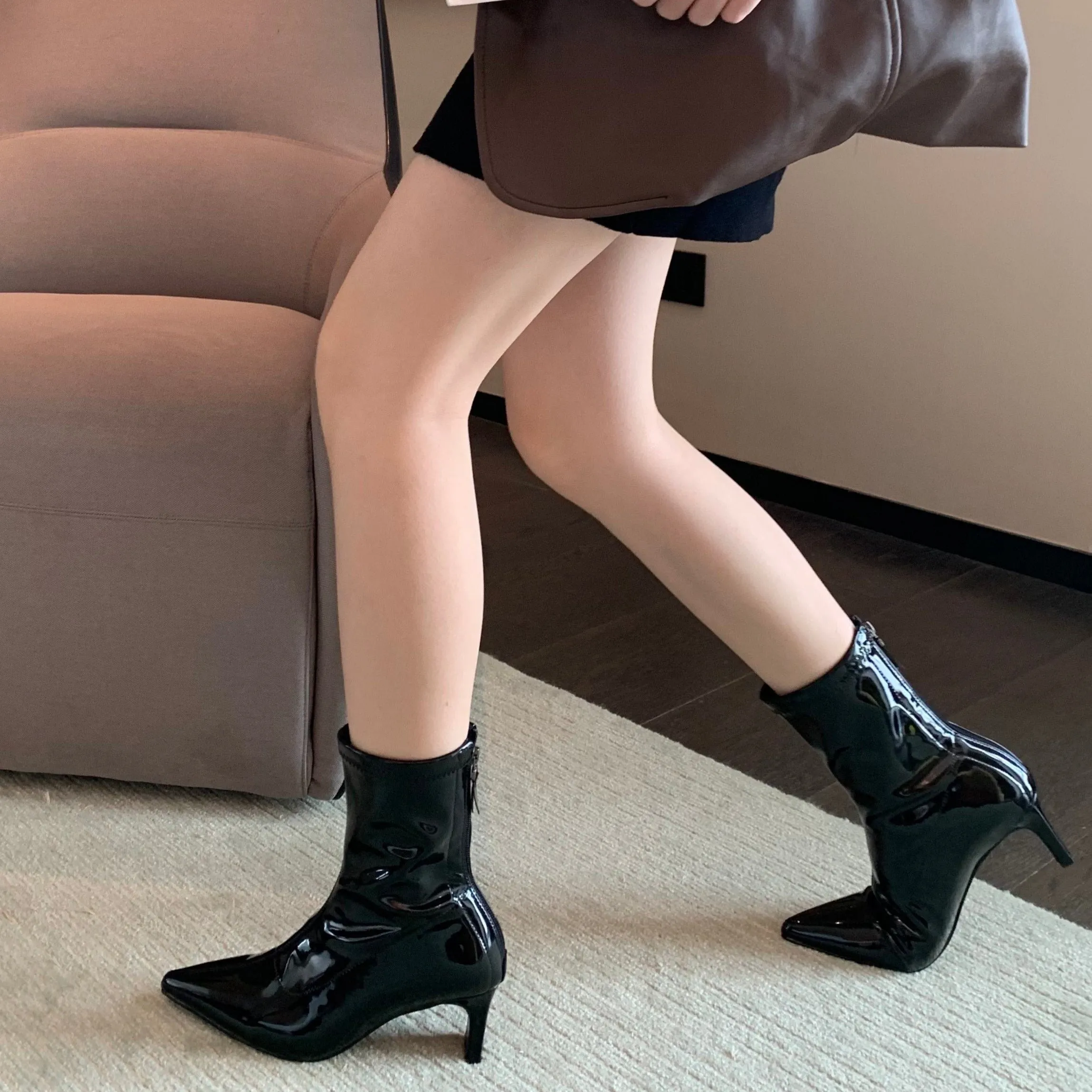 Patent Leather Pointed Toe Mid-thigh High Heel Boots