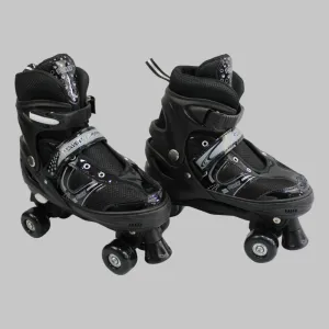 Power Superb Adjustable Roller Skate Shoes 2-Rows 4-Wheels (Large, Black)