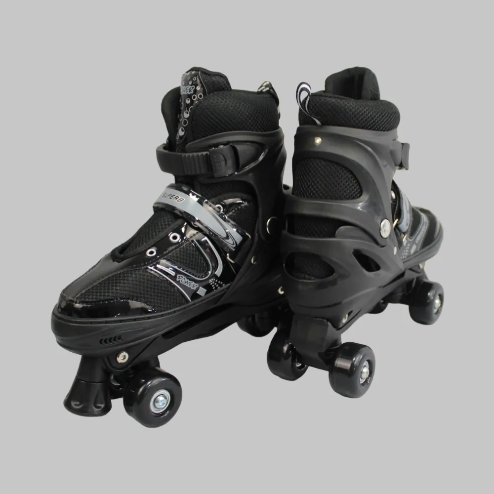 Power Superb Adjustable Roller Skate Shoes 2-Rows 4-Wheels (Large, Black)