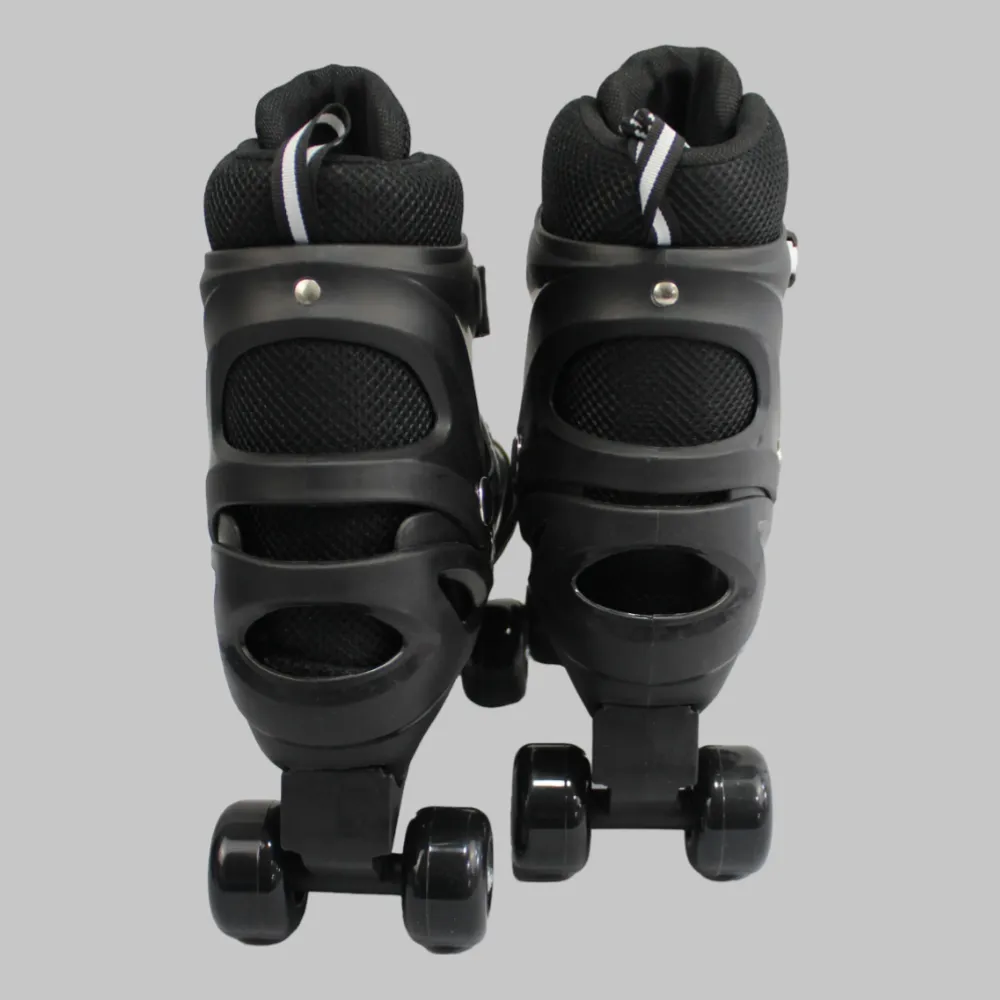 Power Superb Adjustable Roller Skate Shoes 2-Rows 4-Wheels (Large, Black)