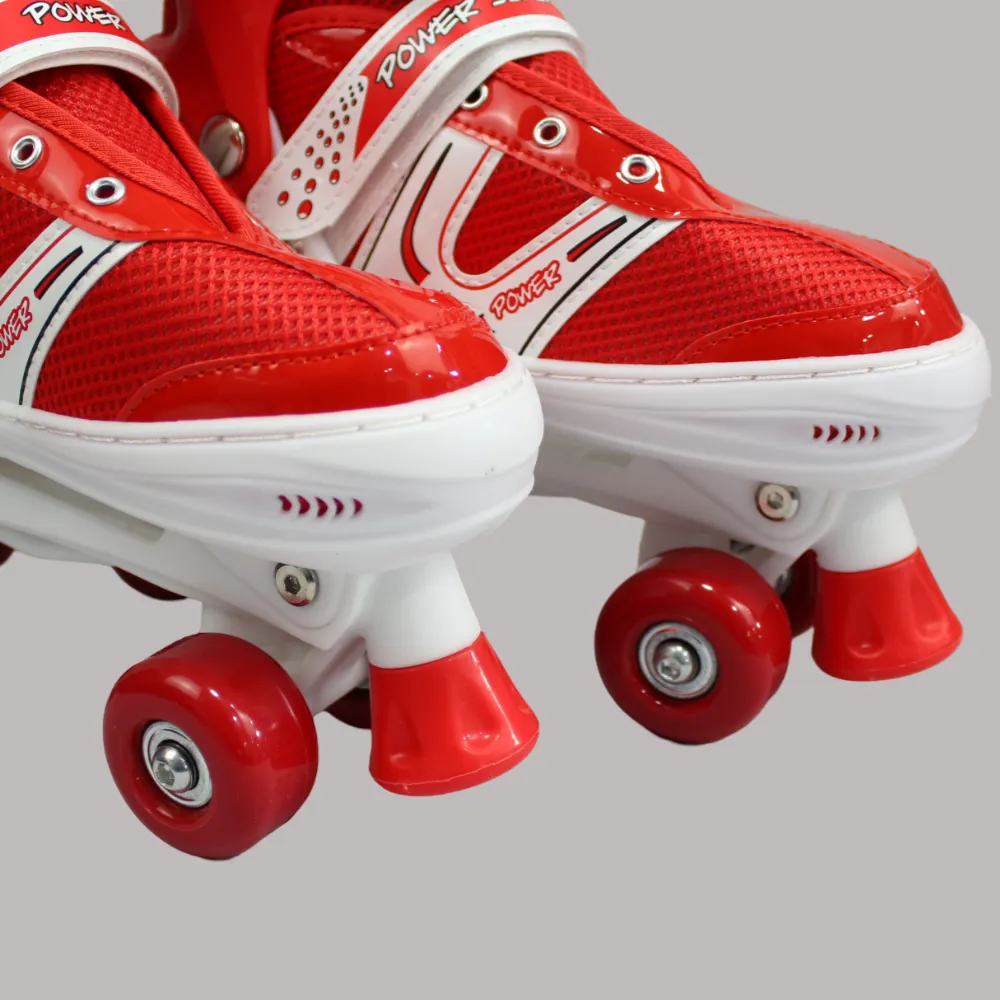 Power Superb Adjustable Roller Skate Shoes 2-Rows 4-Wheels (Large, Red)