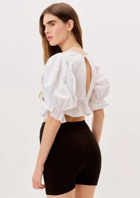 Puff Sleeve Open Back Ruched Princess Crop Top