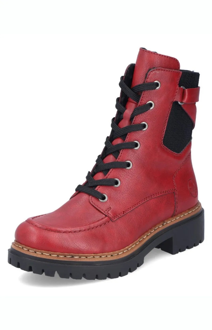 Rieker Biker Lace Up Boot in Red