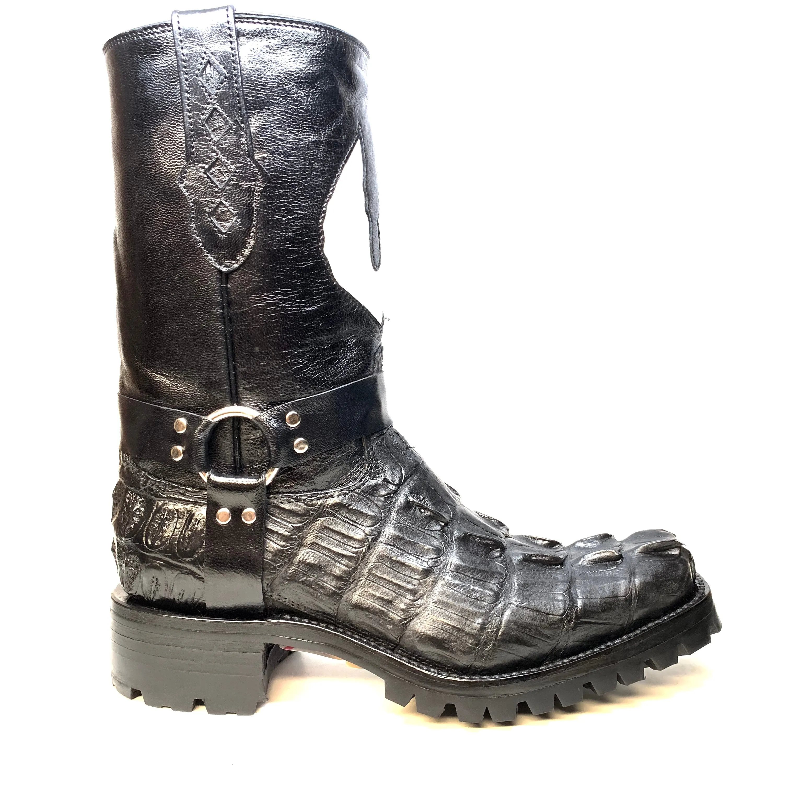 Safari Harness Black Hornback Crocodile Biker Boots