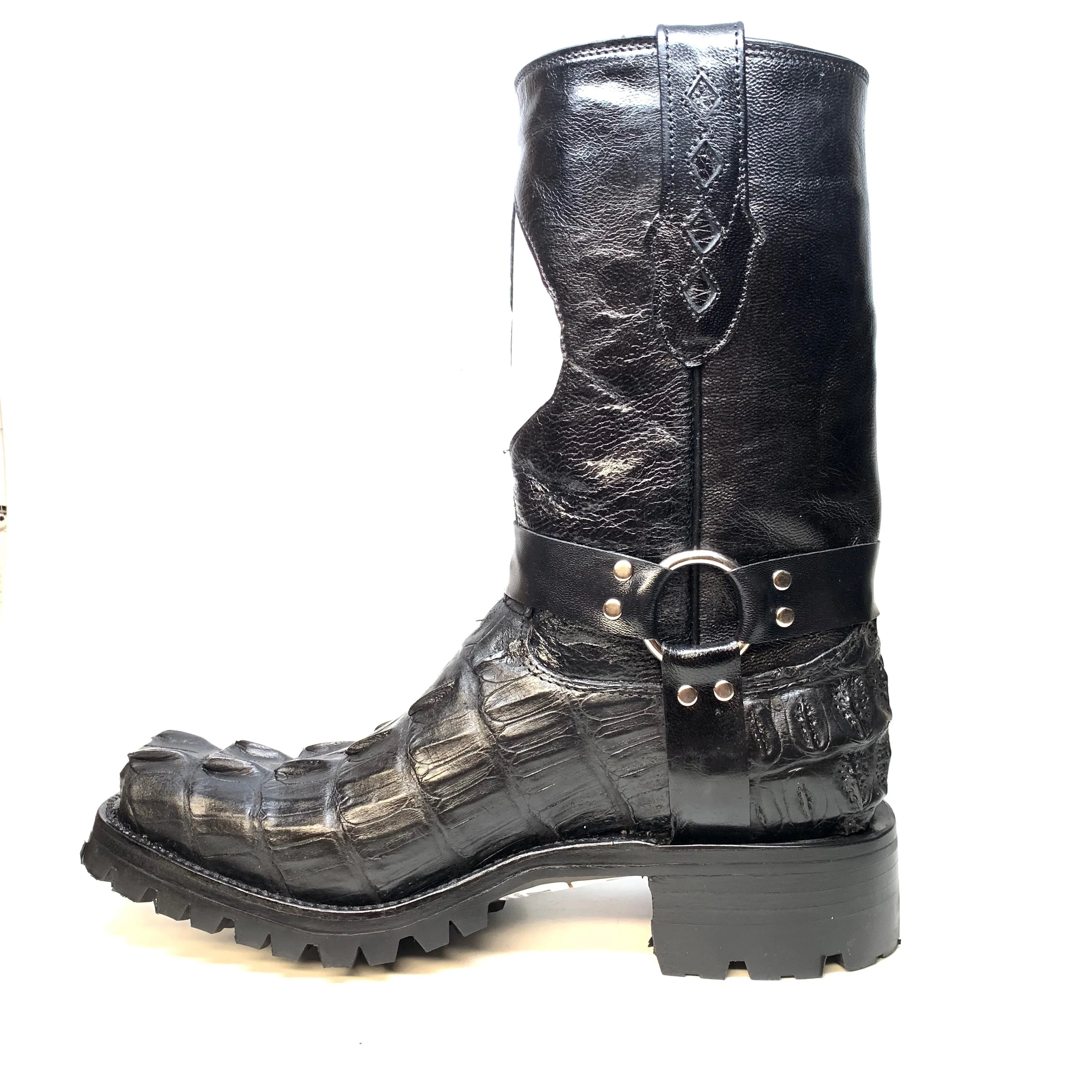 Safari Harness Black Hornback Crocodile Biker Boots