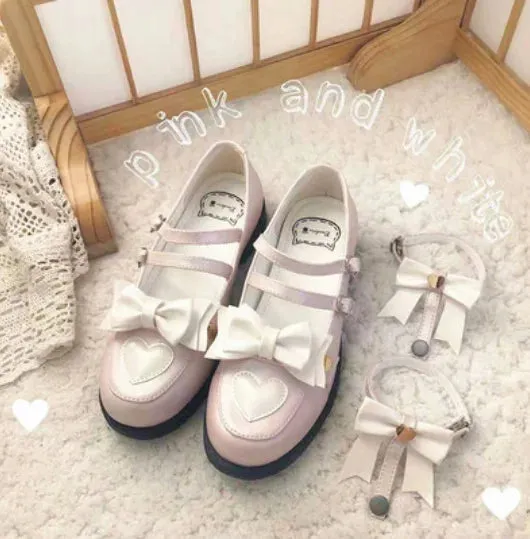 Sohiwoo Sweet princess lolita shoes vintage round head comfortable women shoes cute bowknot love kawaii shoes loli cosplay