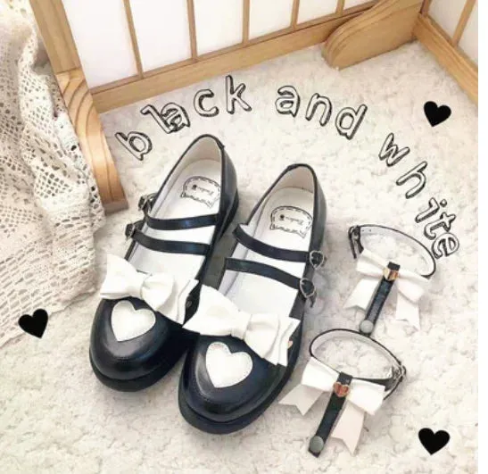 Sohiwoo Sweet princess lolita shoes vintage round head comfortable women shoes cute bowknot love kawaii shoes loli cosplay