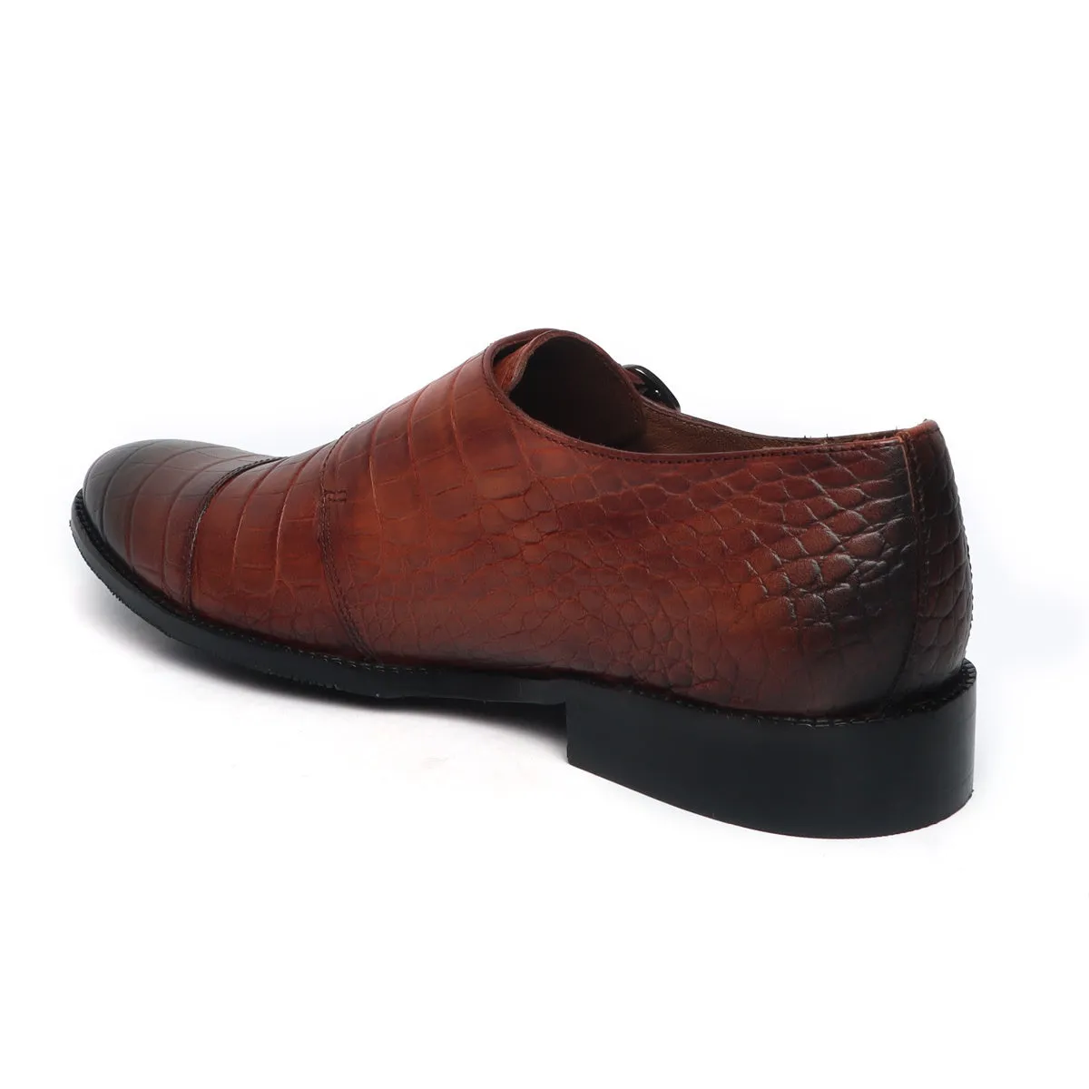 Tan Genuine Leather Monk Shoes By Brune