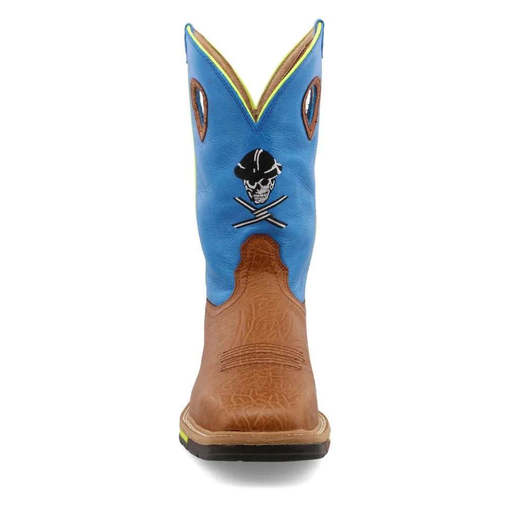 'Twisted X' Men's 12" Western Work Steel Toe - Brown / Neon Blue