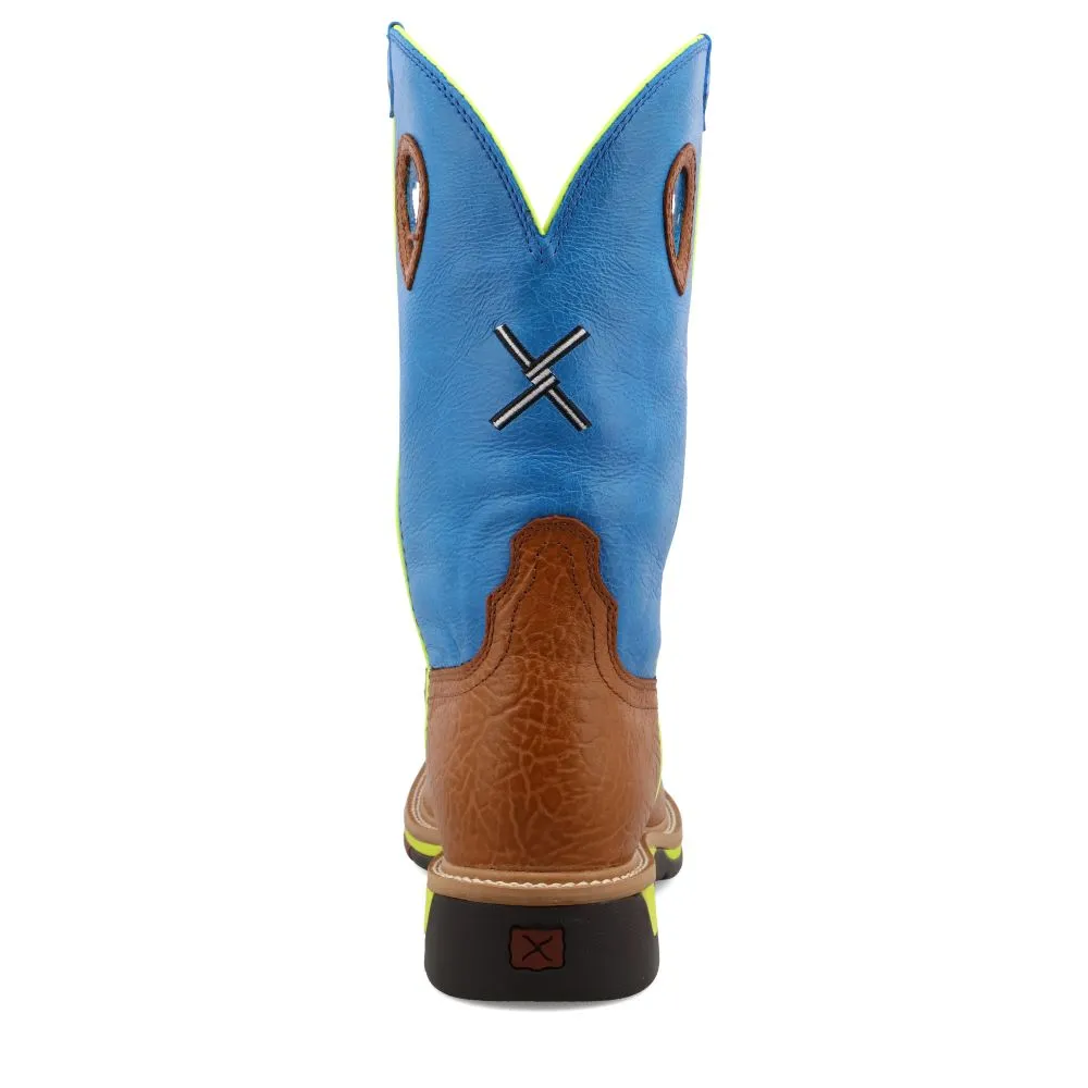 'Twisted X' Men's 12" Western Work Steel Toe - Brown / Neon Blue