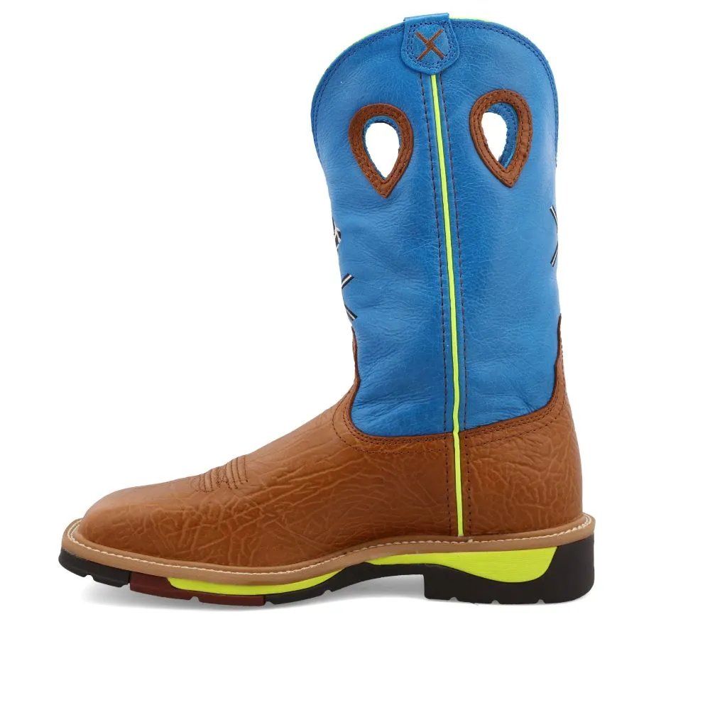 'Twisted X' Men's 12" Western Work Steel Toe - Brown / Neon Blue