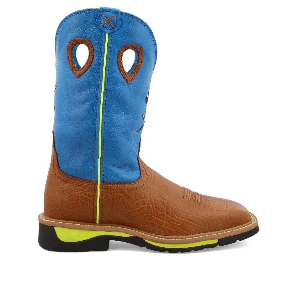 'Twisted X' Men's 12" Western Work Steel Toe - Brown / Neon Blue